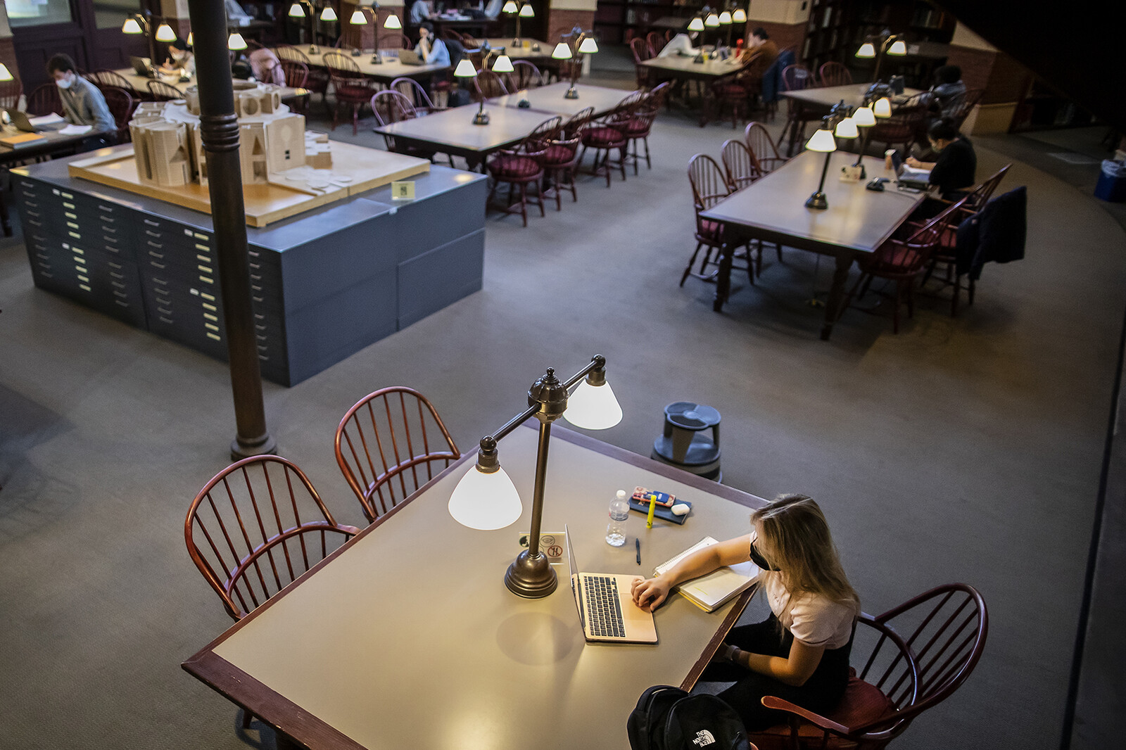 student studying on a laptop in fisher fine arts library